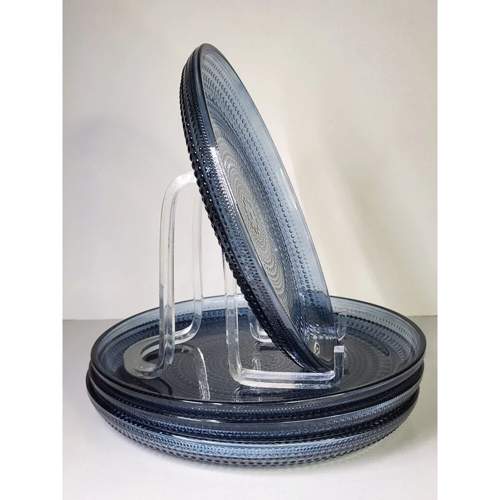 Set of 4 Iittala Kastehelmi Blue Rain Plates Oiva Toikka 9 5/8